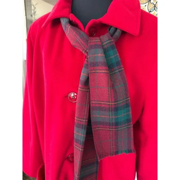 Vintage 80's Veloura Fleece Red Womens Jackect Coat With Scarf Sz 12 - Picture 11 of 14